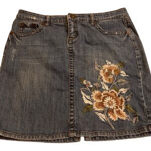 Milky Way Denim Embroidered Skirt